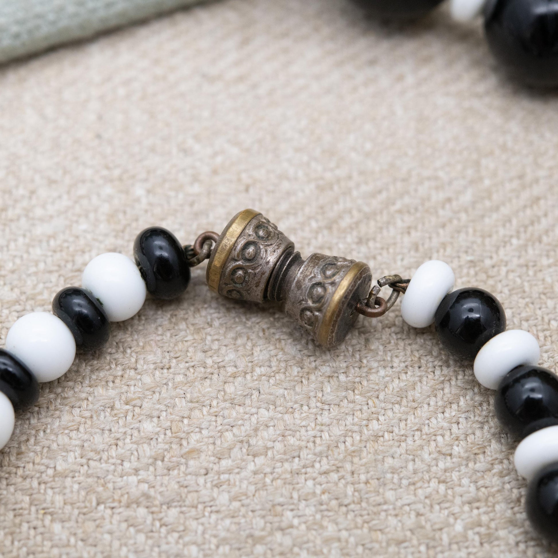 Antique Louis Rousselet French Art Deco Glass Bead Necklace c. 1920s - Made in France Black and White Graduated Beaded Necklace | 16"