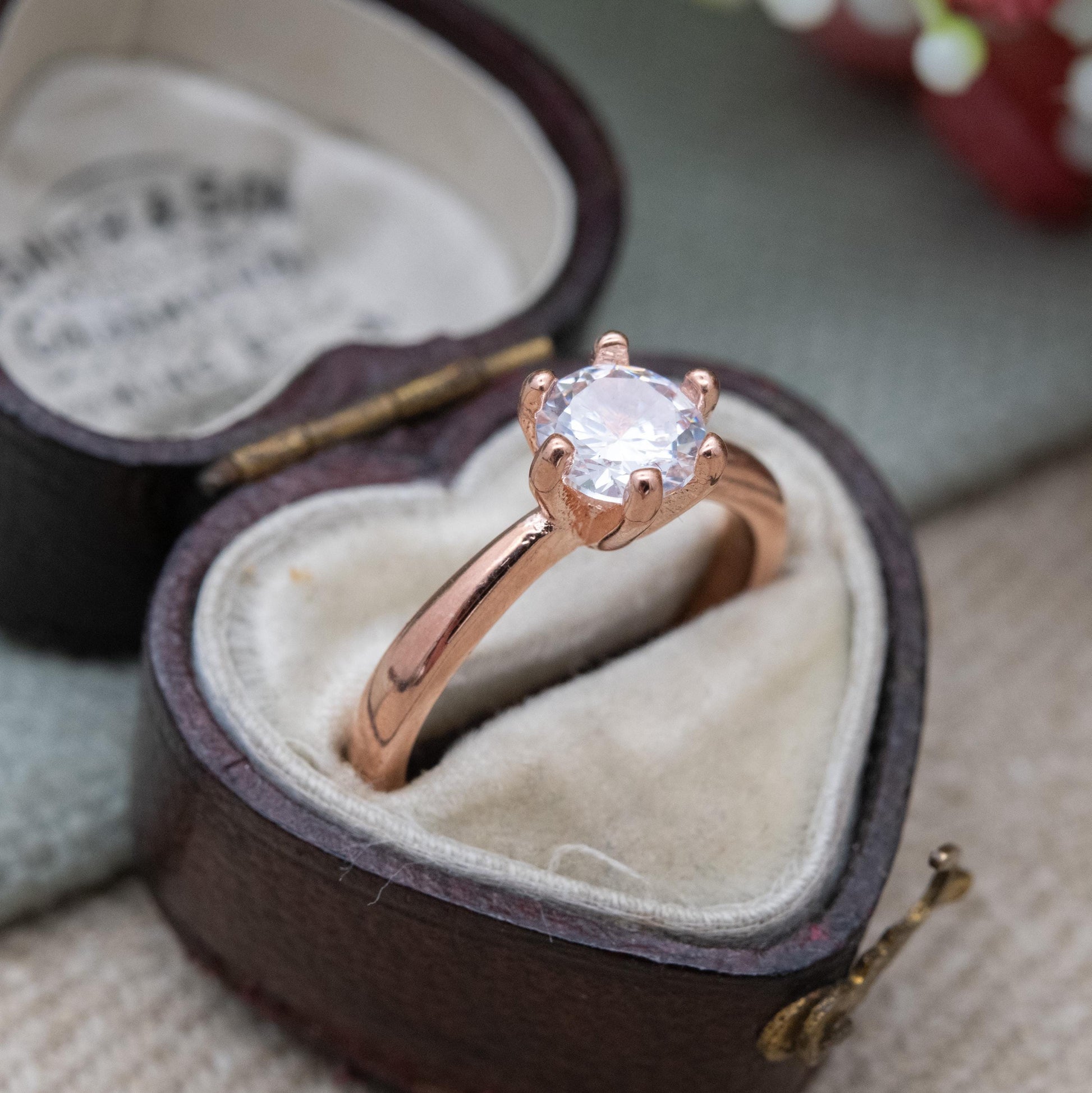 Rose Gold Plated Sterling Silver Solitaire Ring - Prong Set Sparkly Clear Stone | UK Size - J 1/2 | US Size - 5 1/4