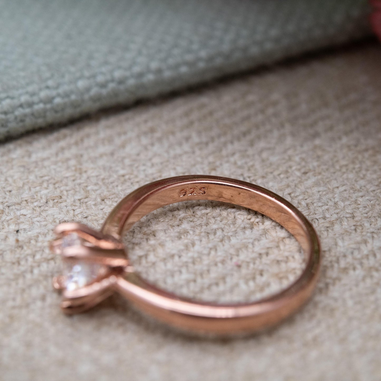 Rose Gold Plated Sterling Silver Solitaire Ring - Prong Set Sparkly Clear Stone | UK Size - J 1/2 | US Size - 5 1/4