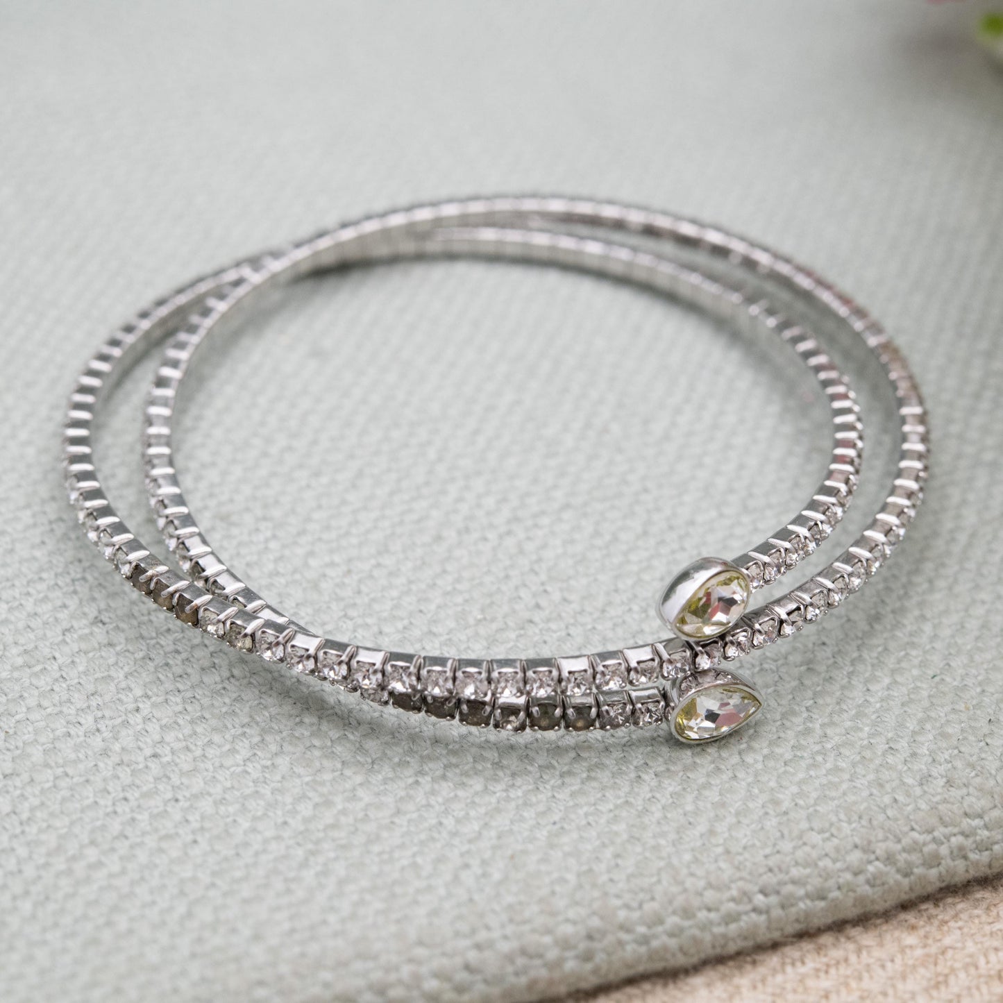 Swarovski Twisty Cuff Bangle Bracelet Rhodium Plated - Silver Tone with Clear Stone Crystals