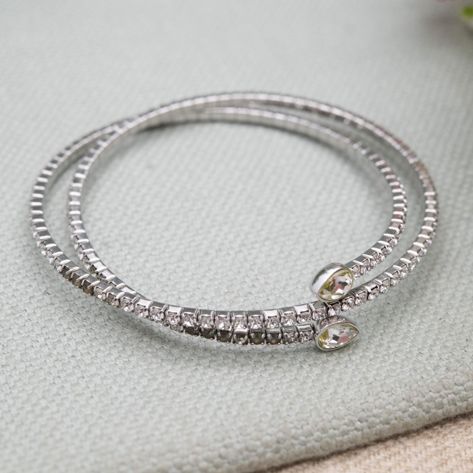 Swarovski Twisty Cuff Bangle Bracelet Rhodium Plated - Silver Tone with Clear Stone Crystals