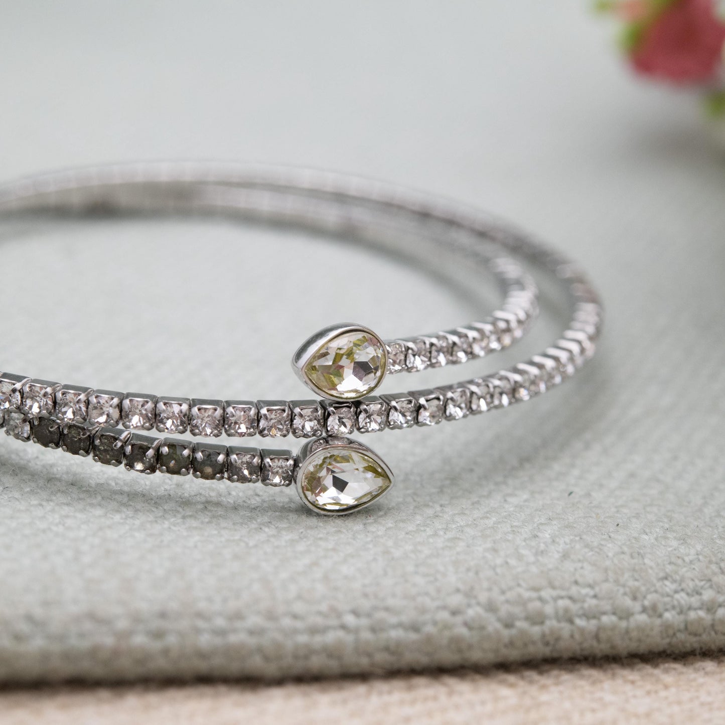 Swarovski Twisty Cuff Bangle Bracelet Rhodium Plated - Silver Tone with Clear Stone Crystals