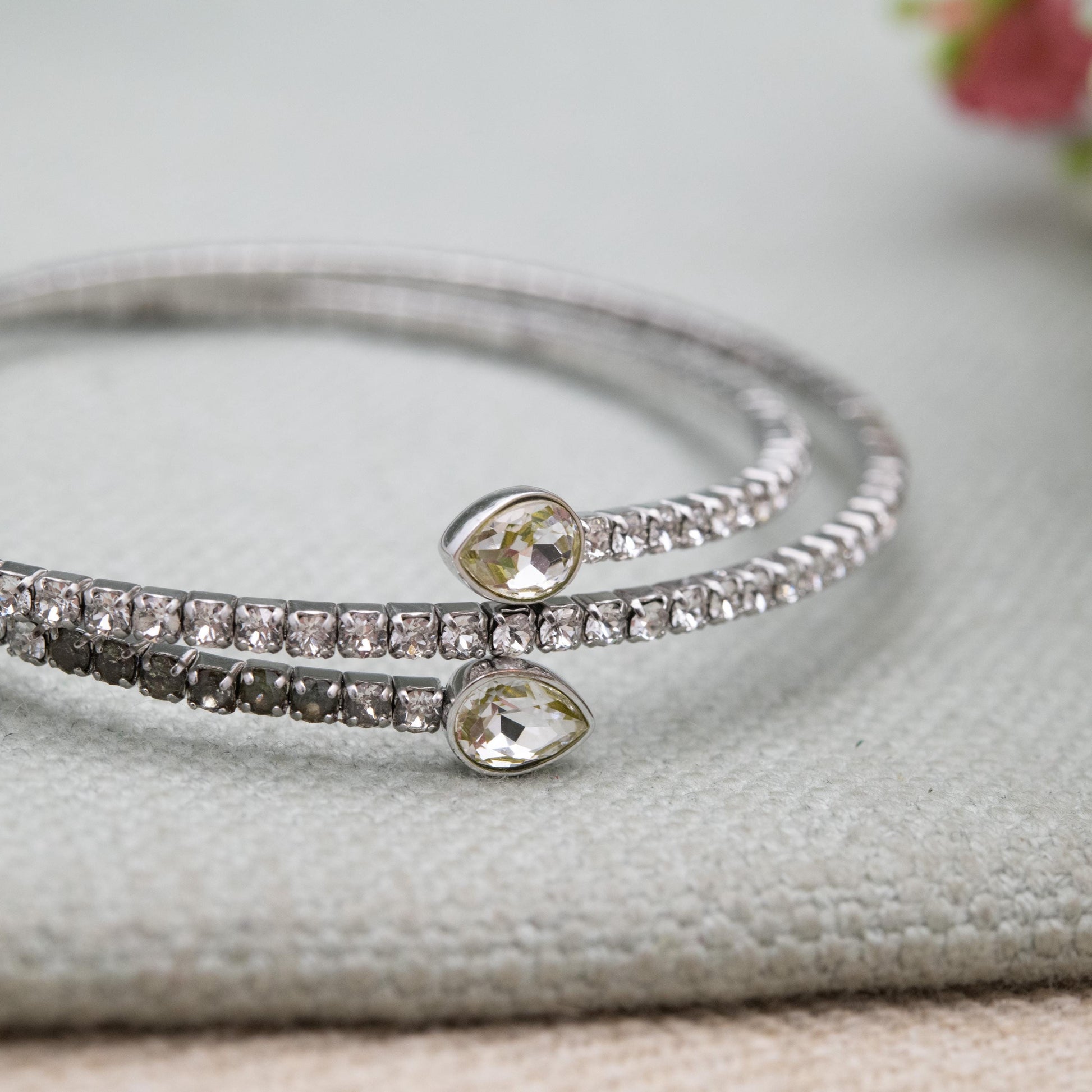 Swarovski Twisty Cuff Bangle Bracelet Rhodium Plated - Silver Tone with Clear Stone Crystals