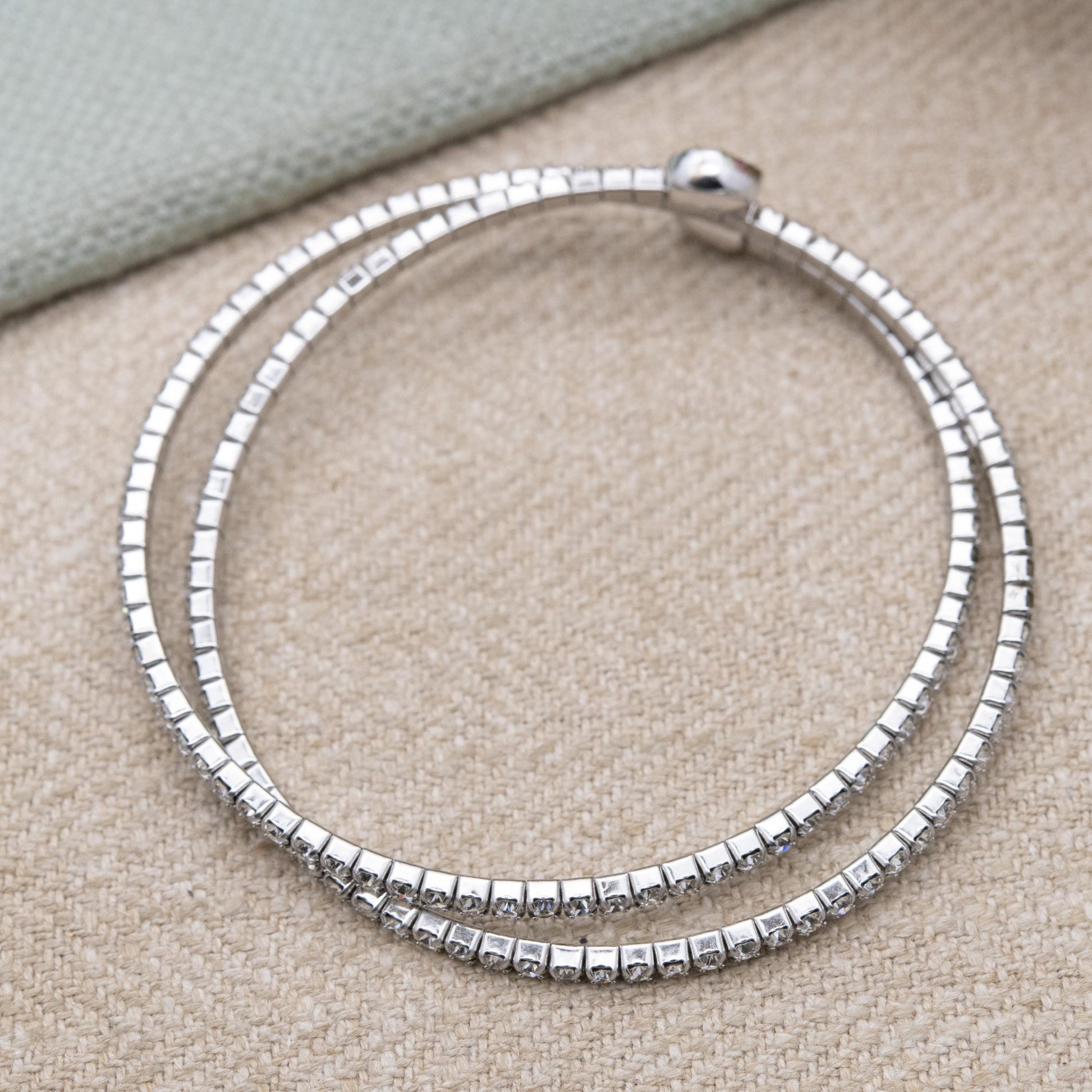 Swarovski Twisty Cuff Bangle Bracelet Rhodium Plated - Silver Tone with Clear Stone Crystals