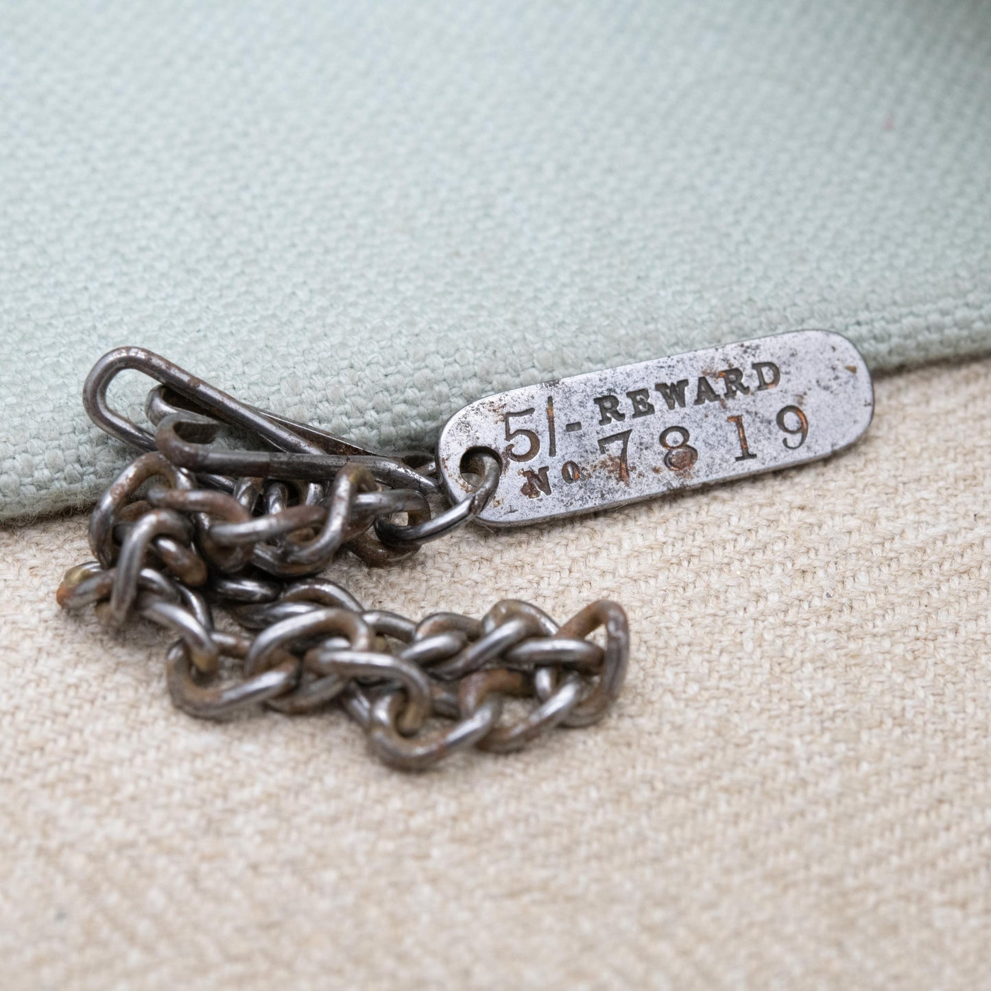 Antique Lost Item 5 Shilling Reward Tag c. 1910s - 28 Finsbury Pavement London Key Ring
