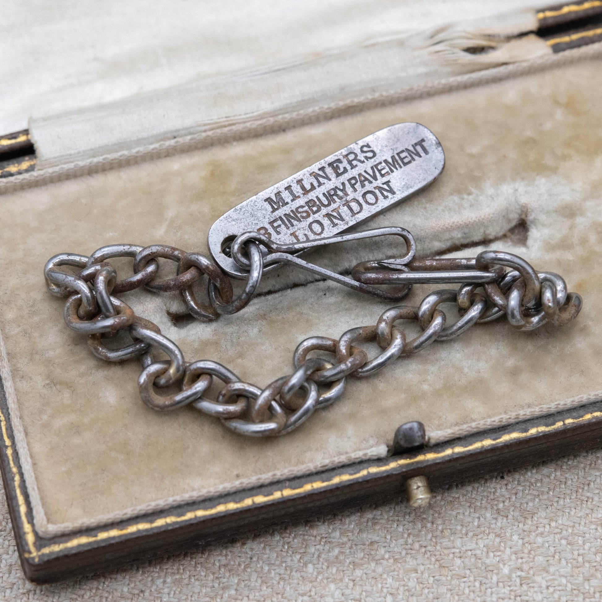 Antique Lost Item 5 Shilling Reward Tag c. 1910s - 28 Finsbury Pavement London Key Ring