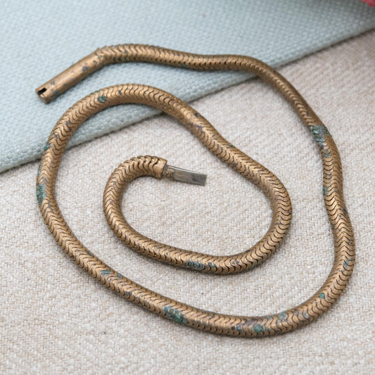 Antique Brass Snake Chain Necklace c. 1900 Victorian - Choker Length 15"