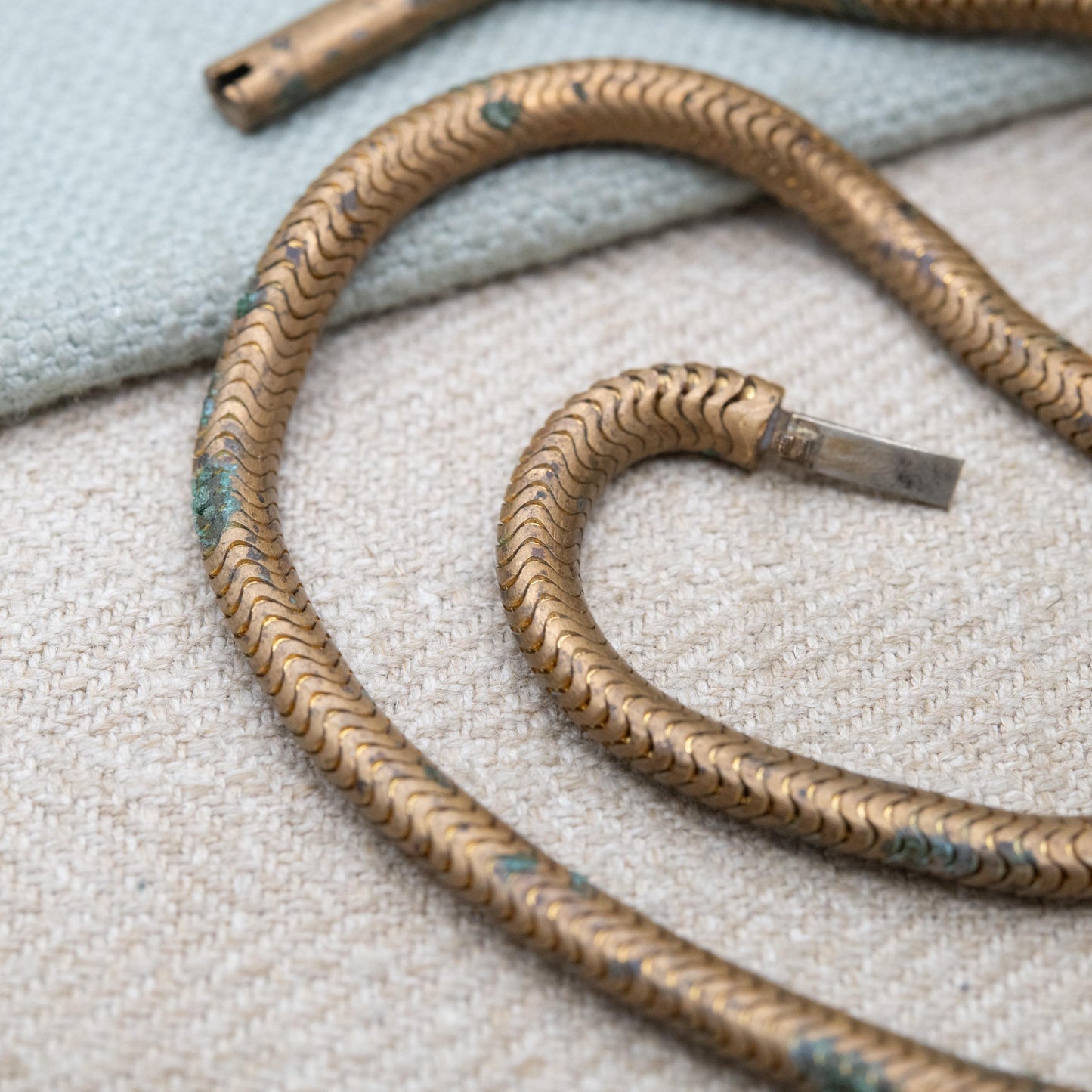 Antique Brass Snake Chain Necklace c. 1900 Victorian - Choker Length 15"