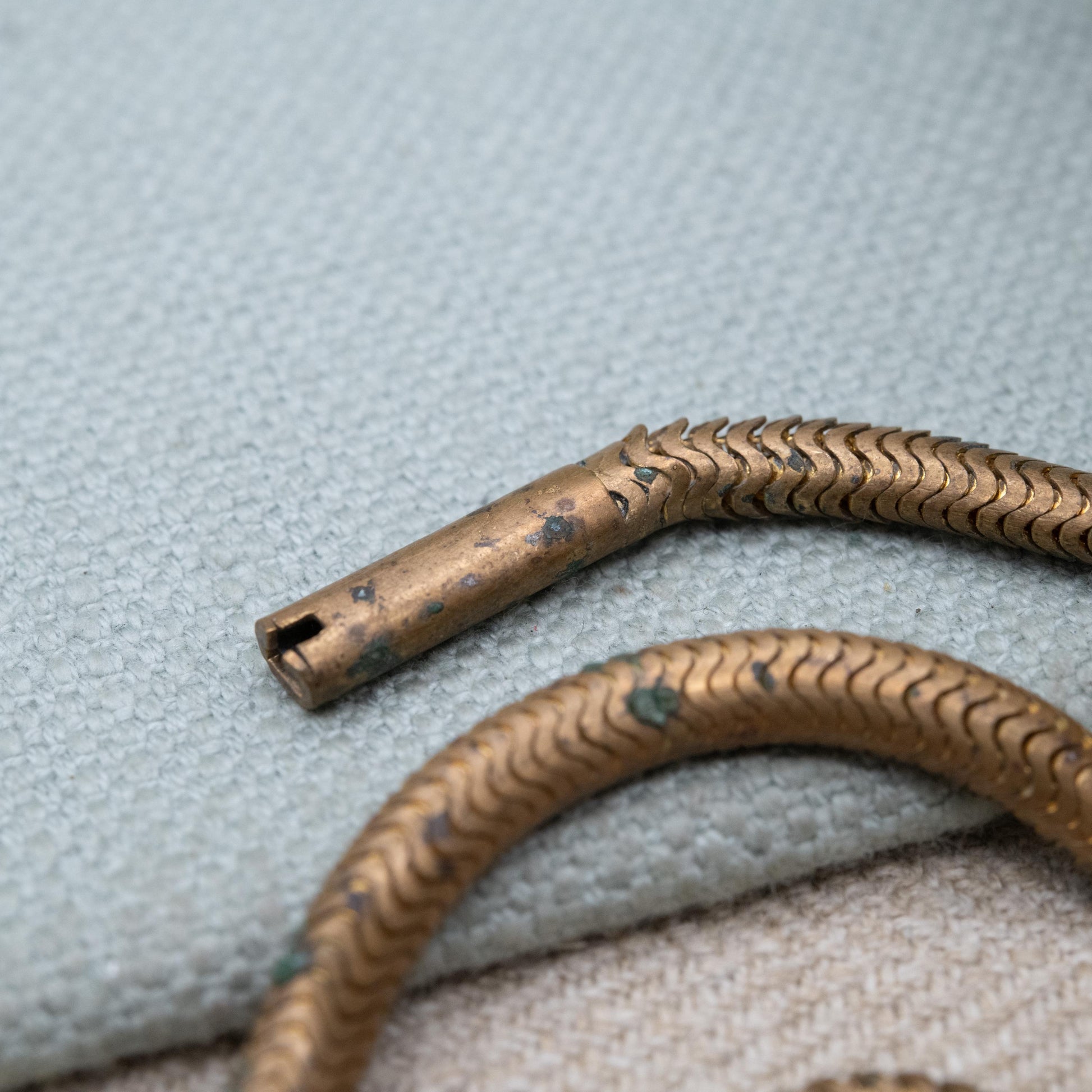 Antique Brass Snake Chain Necklace c. 1900 Victorian - Choker Length 15"