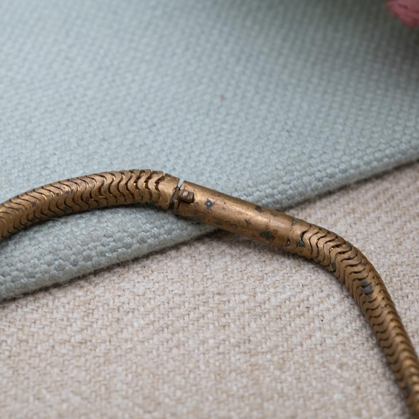 Antique Brass Snake Chain Necklace c. 1900 Victorian - Choker Length 15"