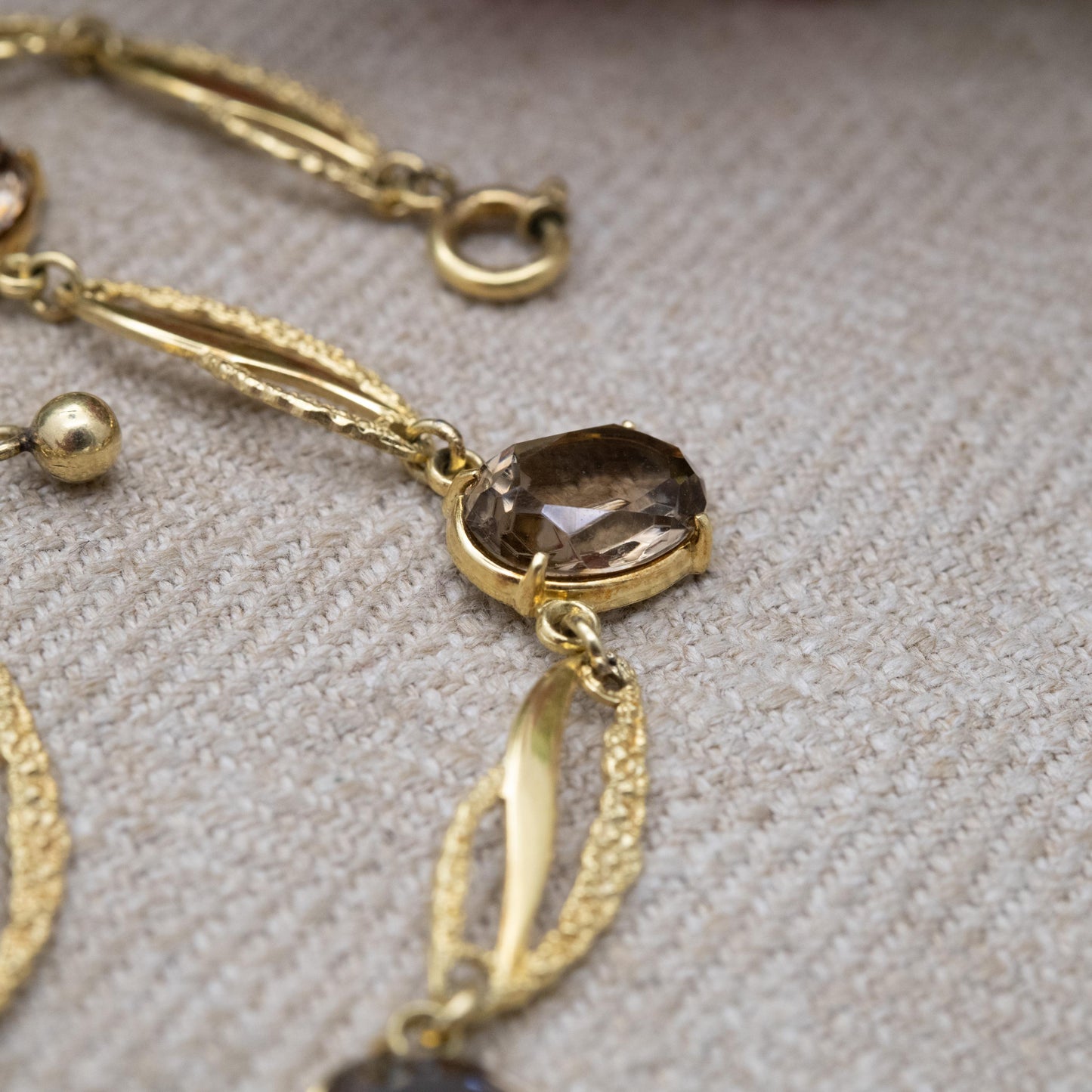 Vintage Kordes and Lichtenfels 14ct Rolled Gold Smoky Quartz Necklace - Mid-Century Textured Costume Jewellery German Designers K&L