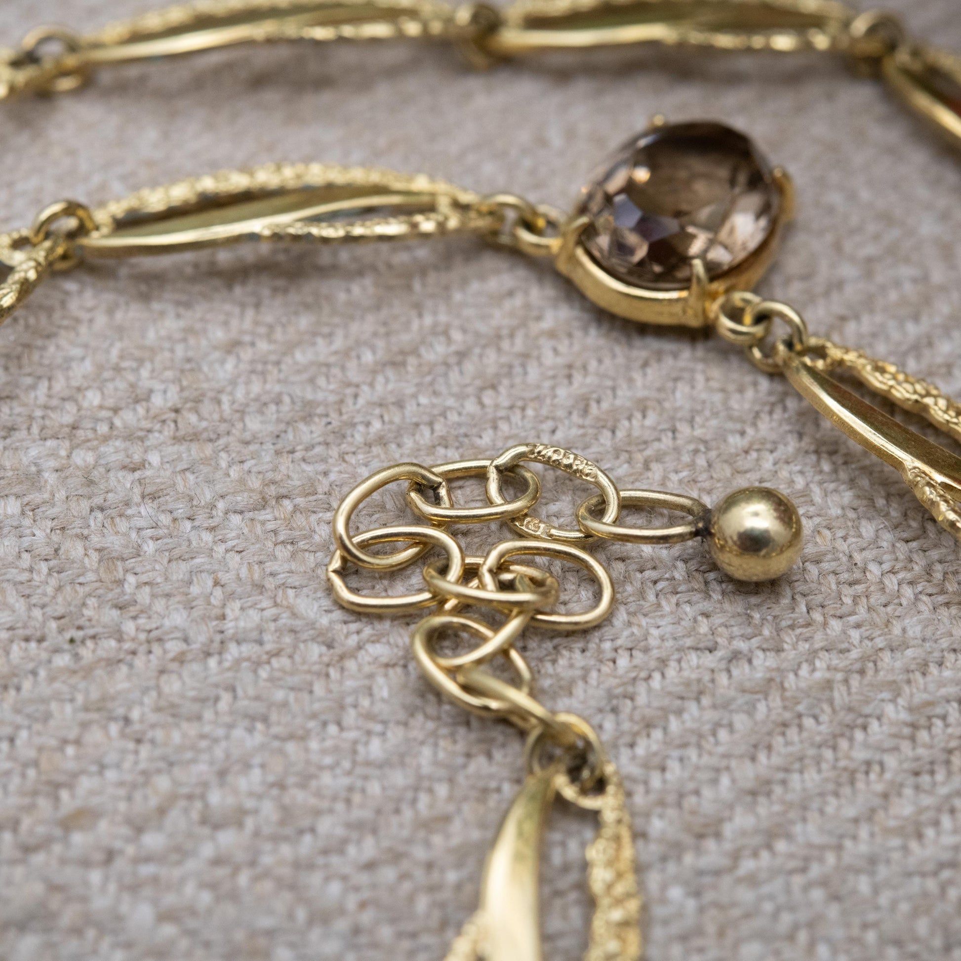 Vintage Kordes and Lichtenfels 14ct Rolled Gold Smoky Quartz Necklace - Mid-Century Textured Costume Jewellery German Designers K&L