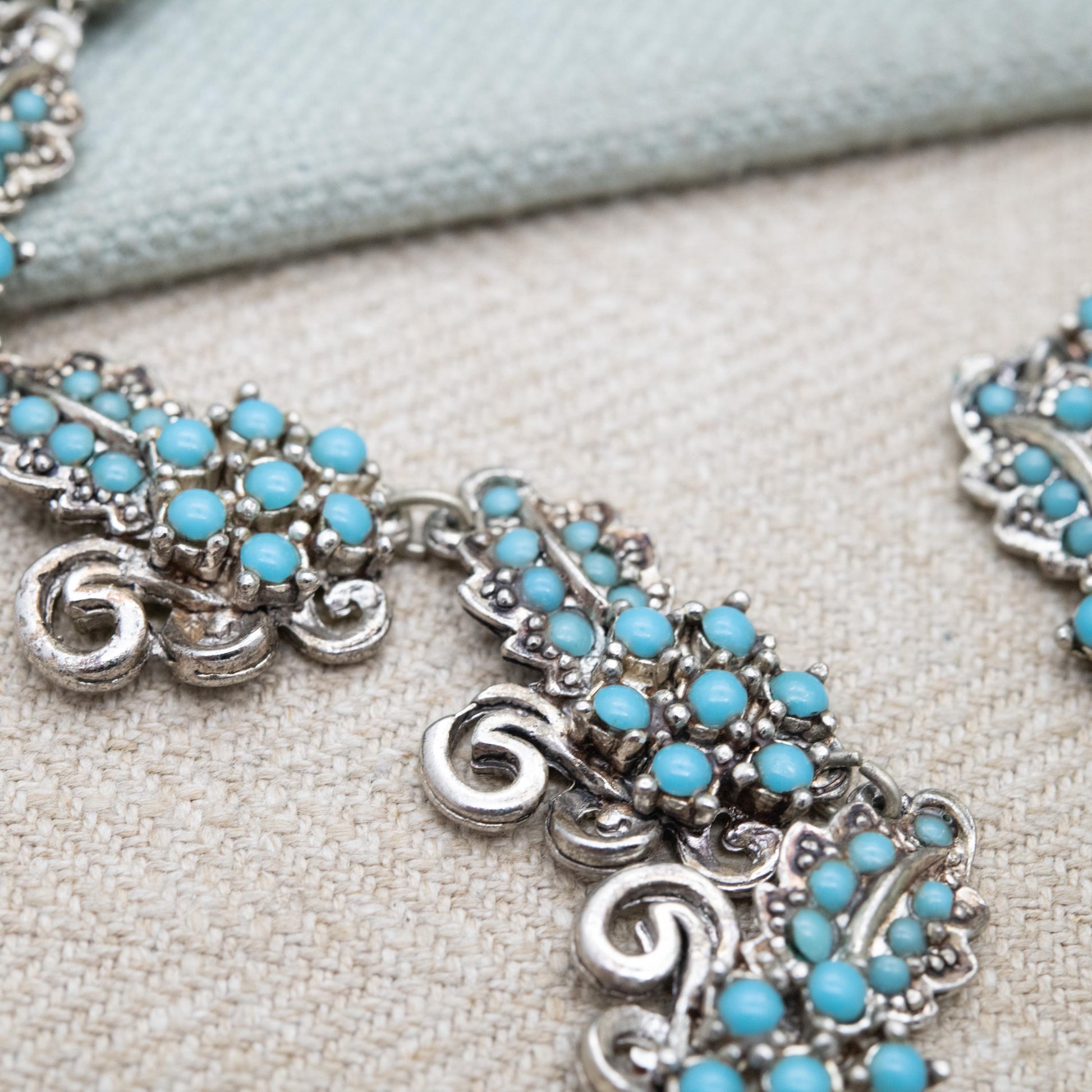 Vintage Faux Turquoise Choker Necklace c. 1950s - Silver Tone Blue Stones | 15"