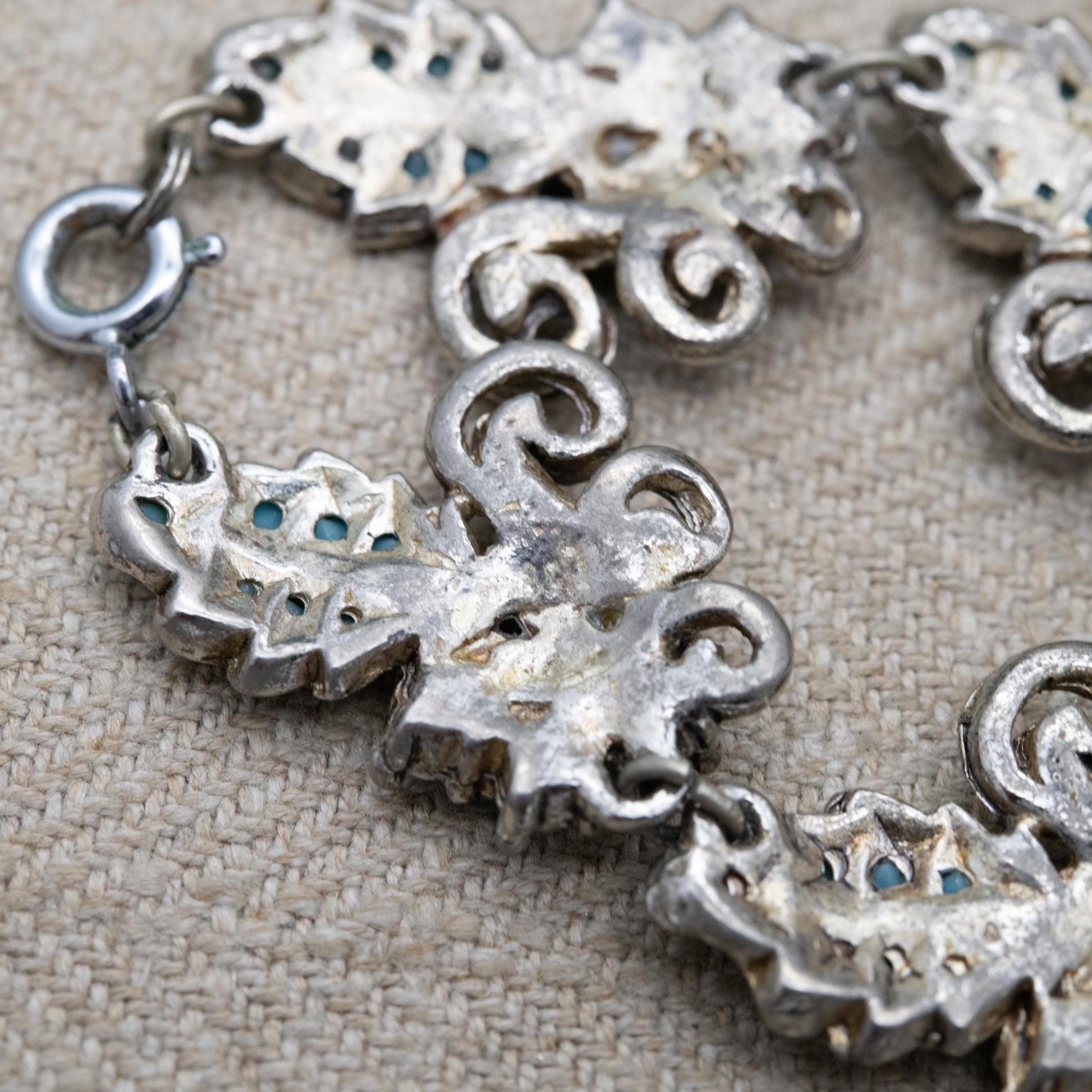 Vintage Faux Turquoise Choker Necklace c. 1950s - Silver Tone Blue Stones | 15"