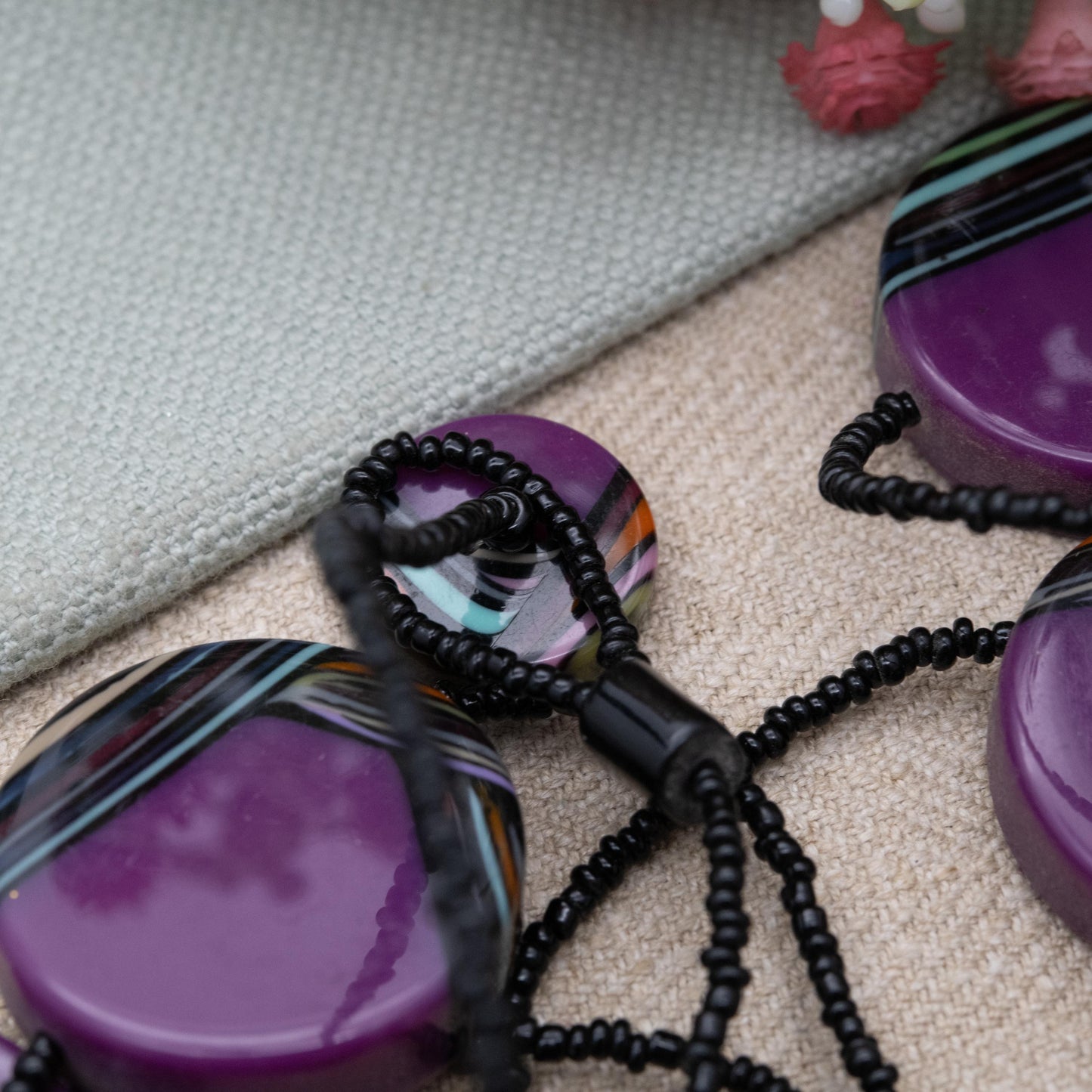 Sobral Purple Resin Swirl Necklace 48" - Signed Contemporary Designer