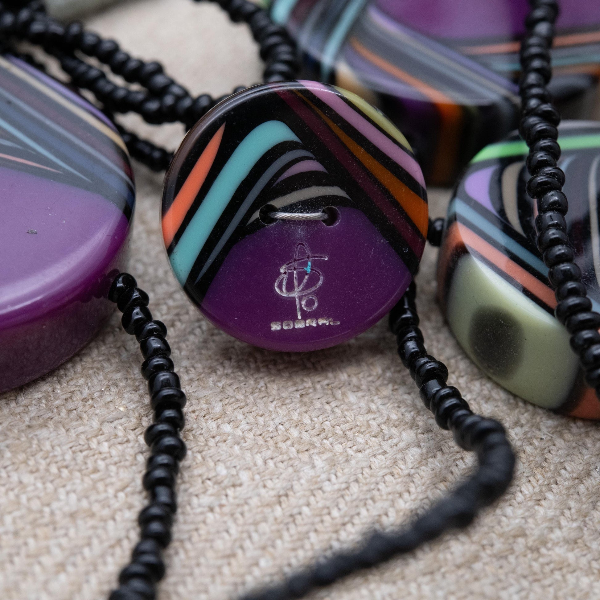 Sobral Purple Resin Swirl Necklace 48" - Signed Contemporary Designer