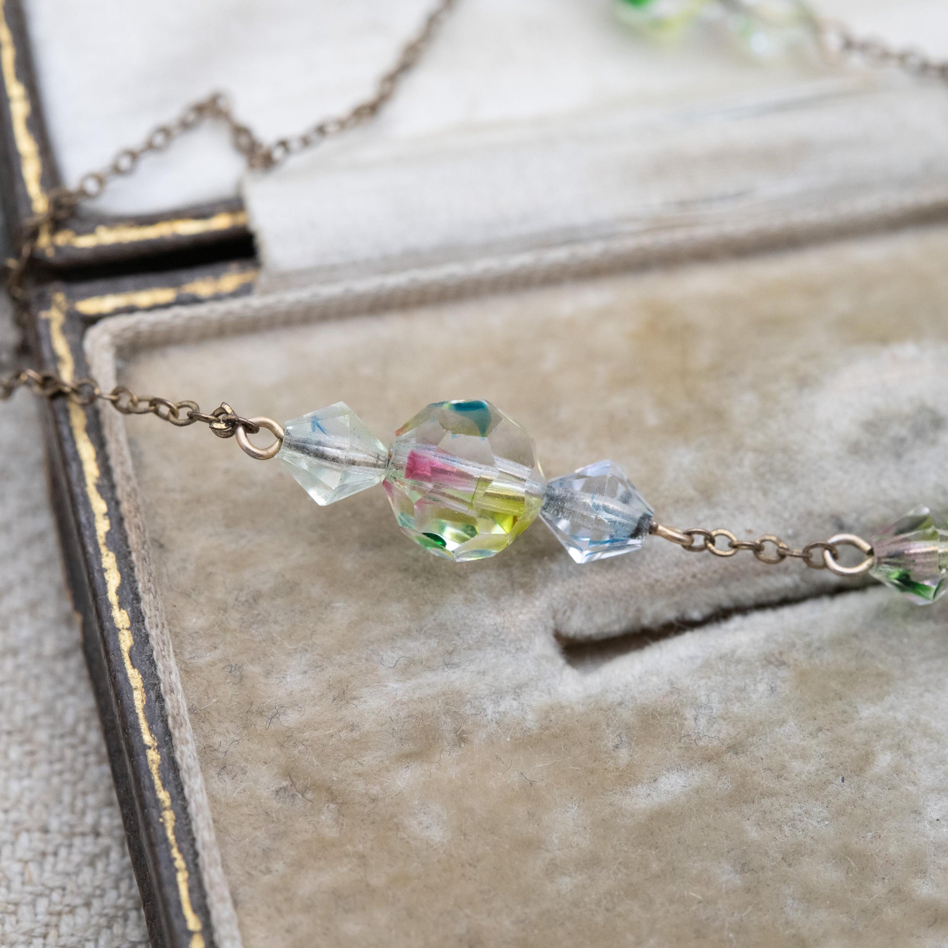 Antique Iris Glass Necklace c. 1910s - Art Deco Czech Rainbow Glass