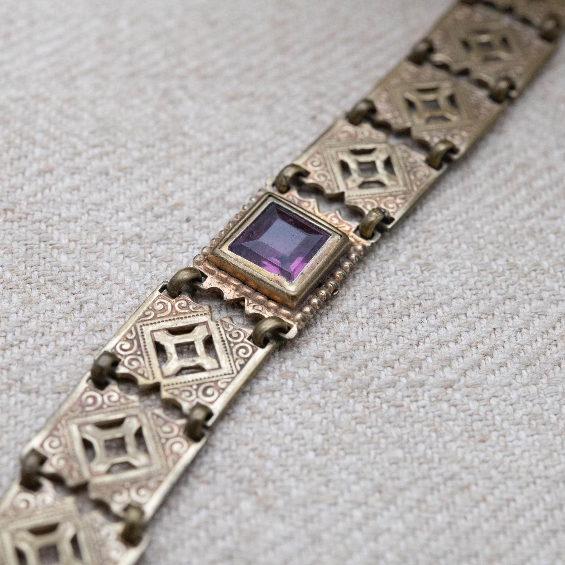 Antique Purple Paste Panel Bracelet with Cut Out Design c. 1900