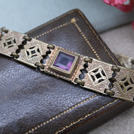 Antique Purple Paste Panel Bracelet with Cut Out Design c. 1900