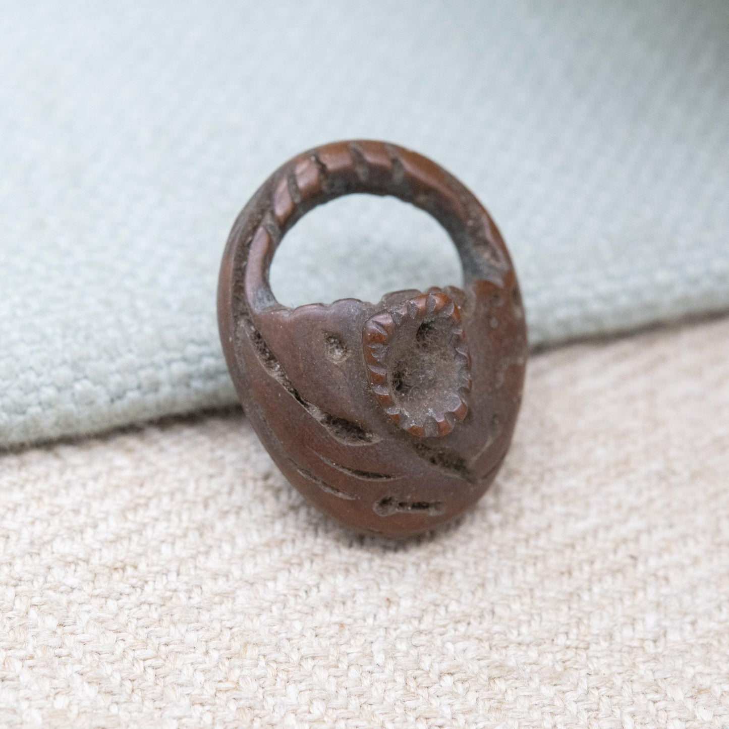 Vintage Carved Peach Pit Basket Pendant or Charm c. 1930s Folk Art