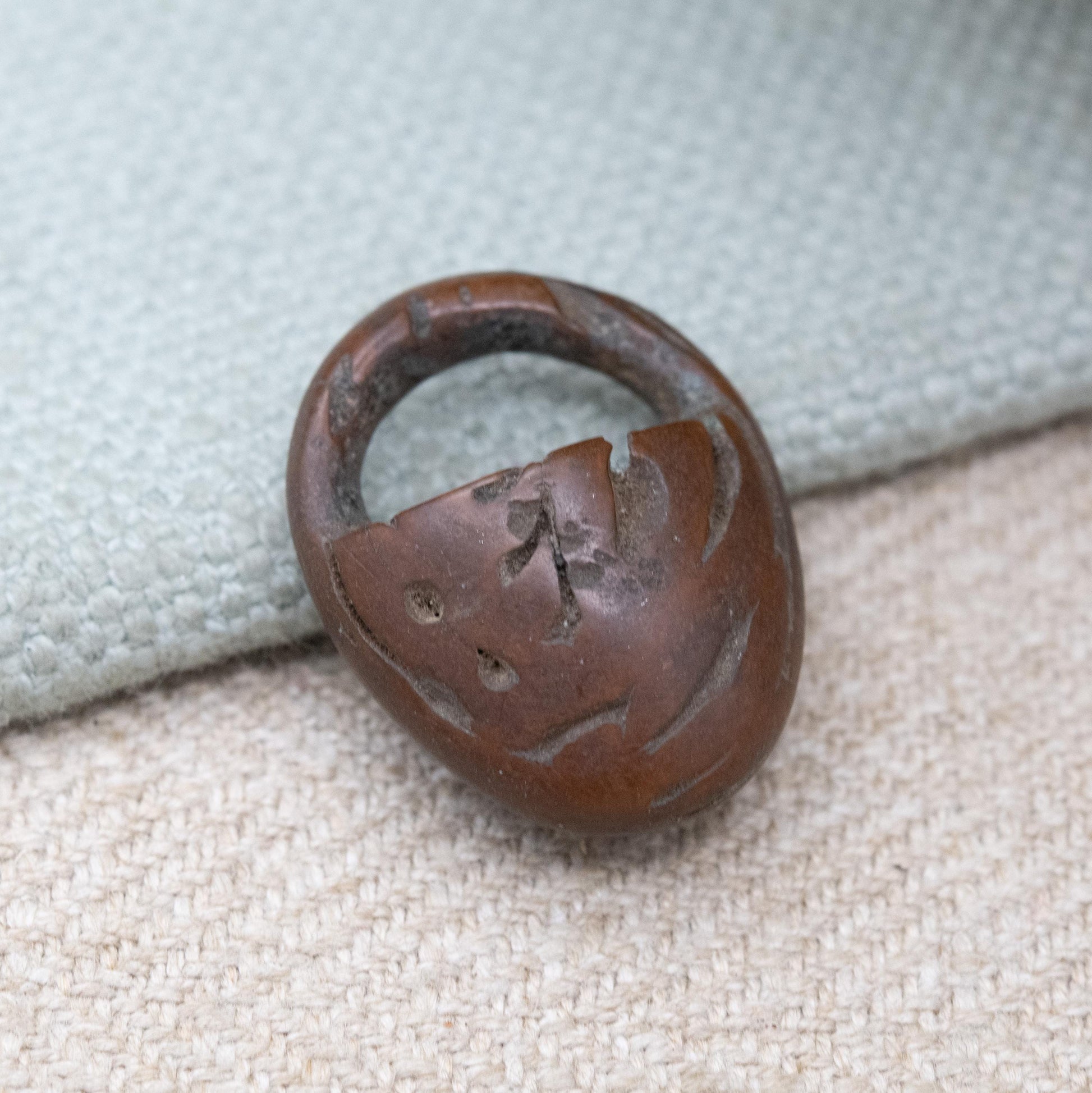 Vintage Carved Peach Pit Basket Pendant or Charm c. 1930s Folk Art