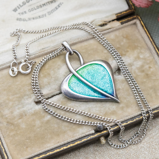 Ortak Leah Sterling Silver Pendant Necklace by Malcolm Gray with Blue and Green Enamel