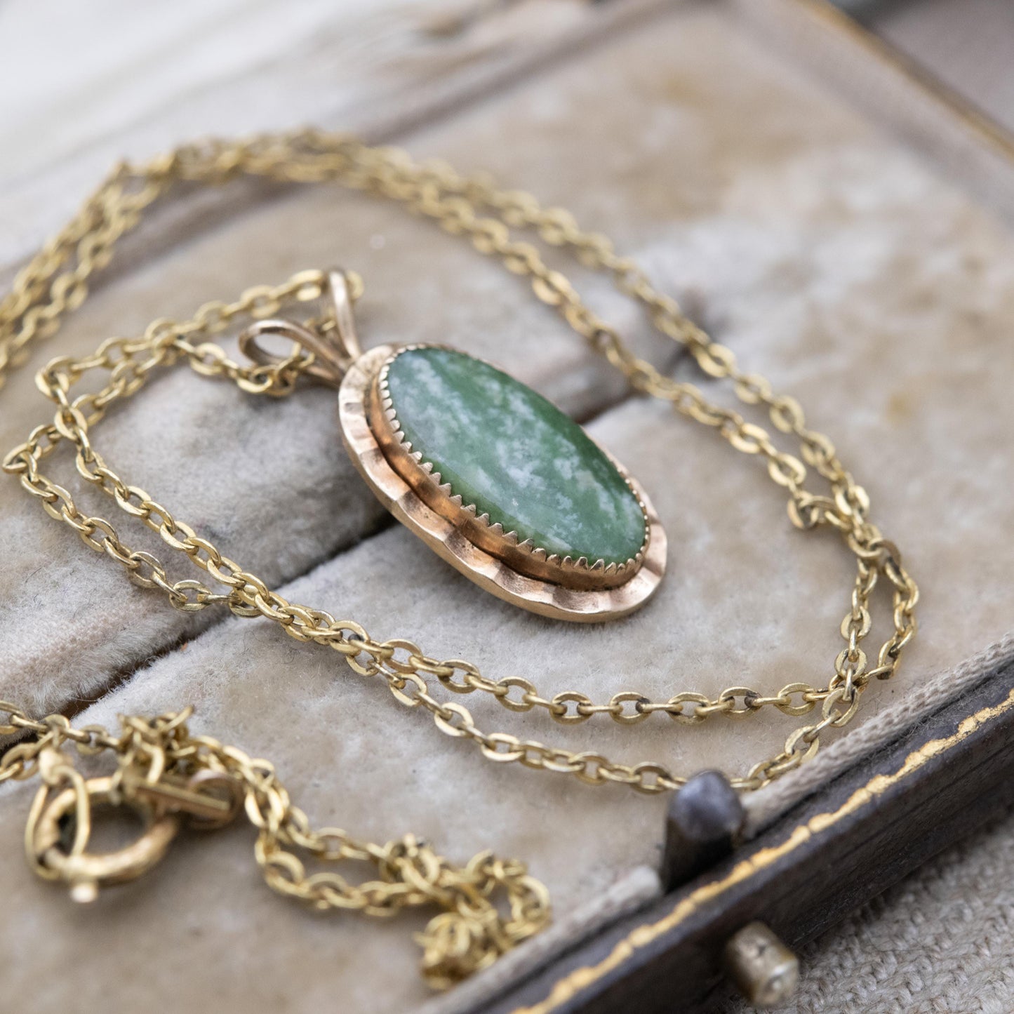 Vintage 14ct Gold Plated Green Stone Pendant Necklace on Chain by Andreas Daub A*D c. 1960s