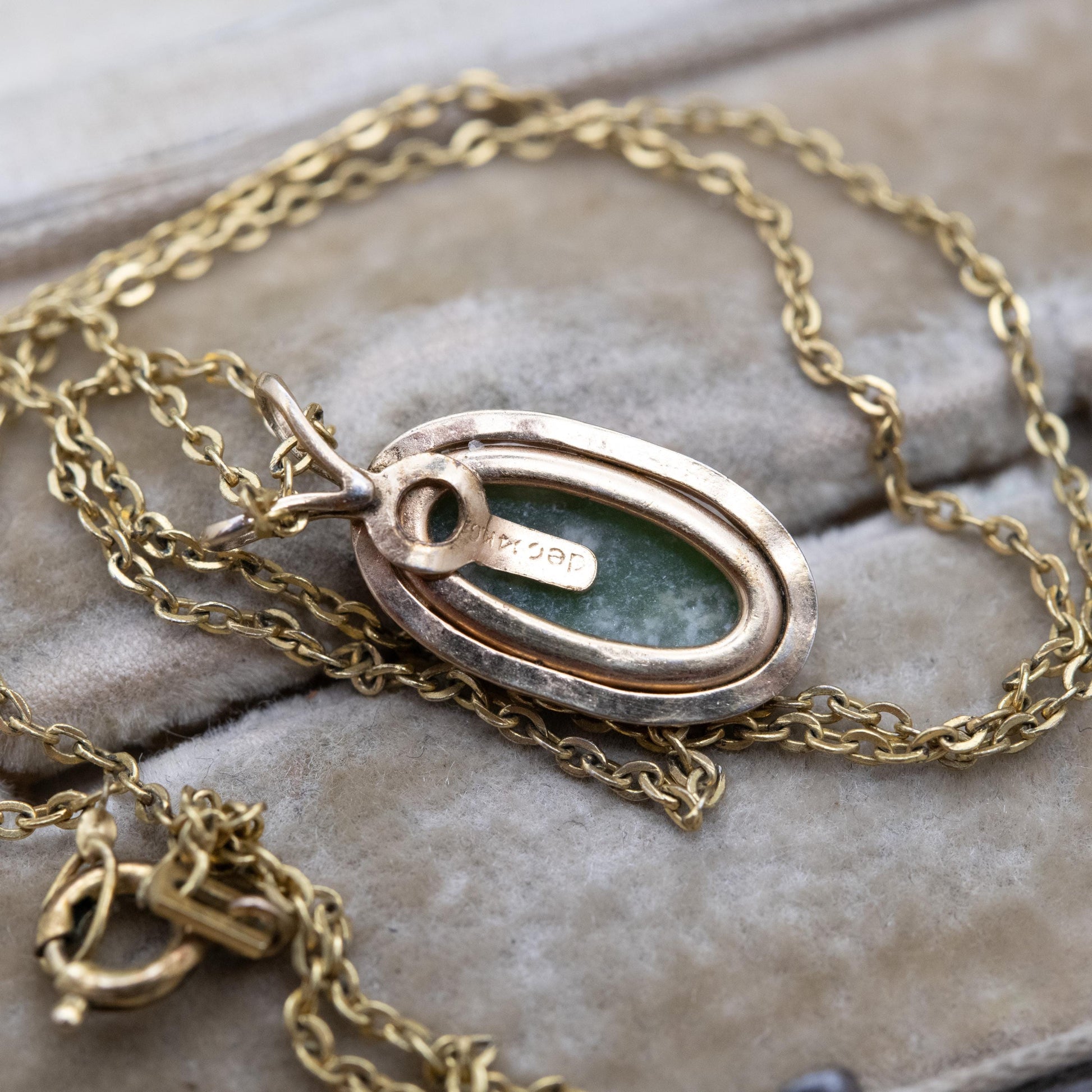 Vintage 14ct Gold Plated Green Stone Pendant Necklace on Chain by Andreas Daub A*D c. 1960s