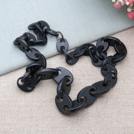 Antique Victorian Vulcanite Chain Necklace 18" Graduated Anchor Links c. 1880s
