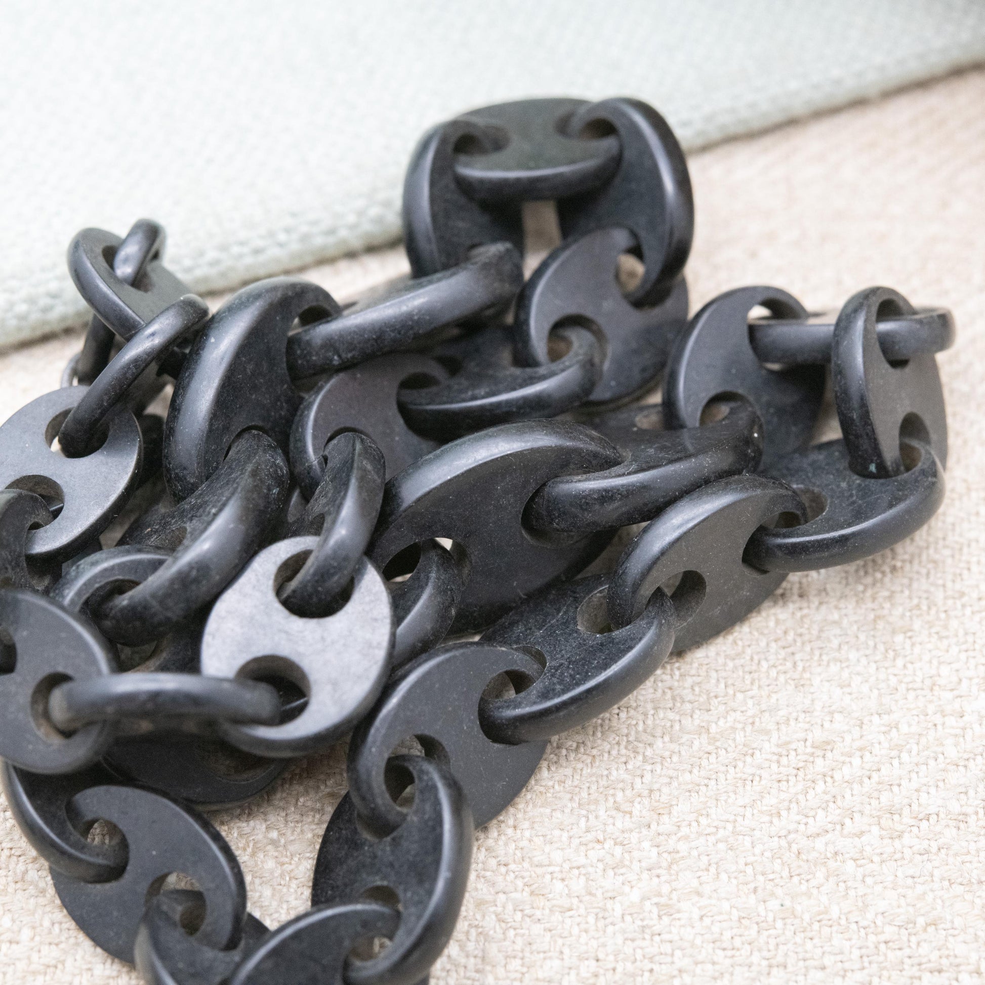 Antique Victorian Vulcanite Chain Necklace 18" Graduated Anchor Links c. 1880s