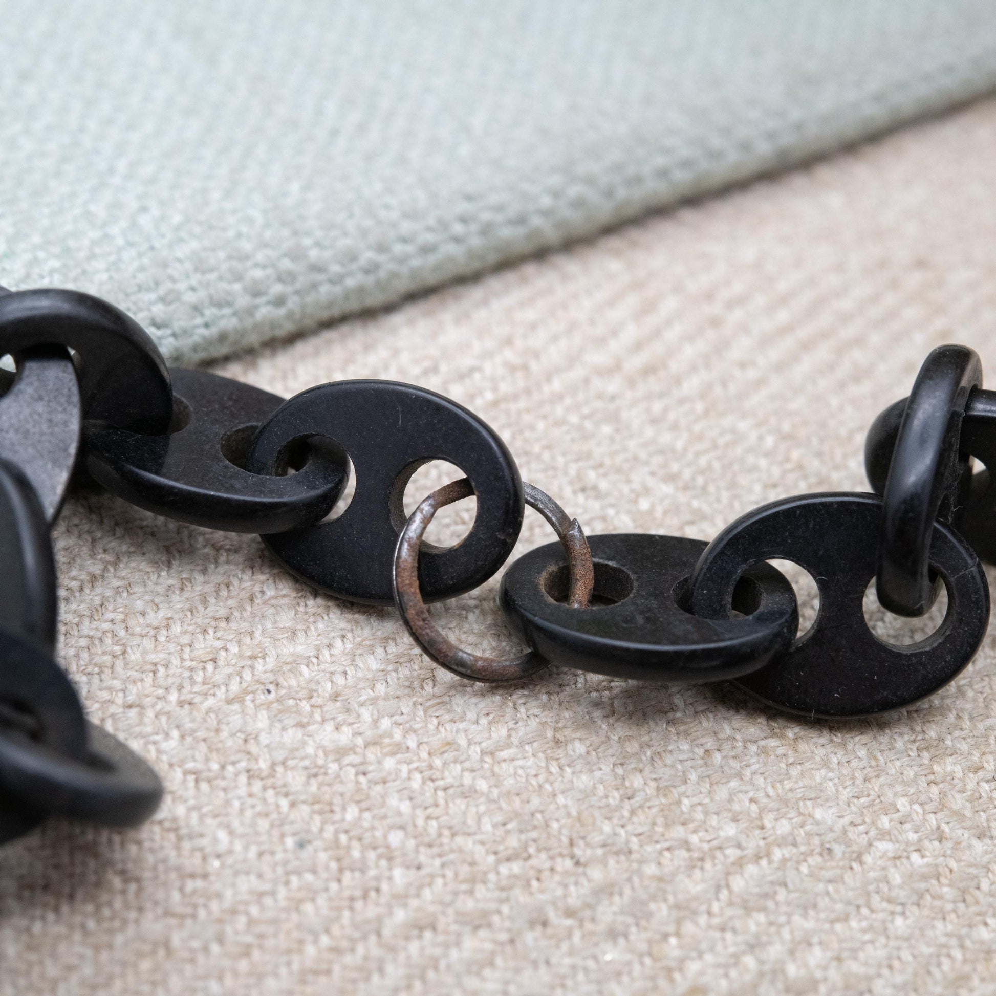 Antique Victorian Vulcanite Chain Necklace 18" Graduated Anchor Links c. 1880s
