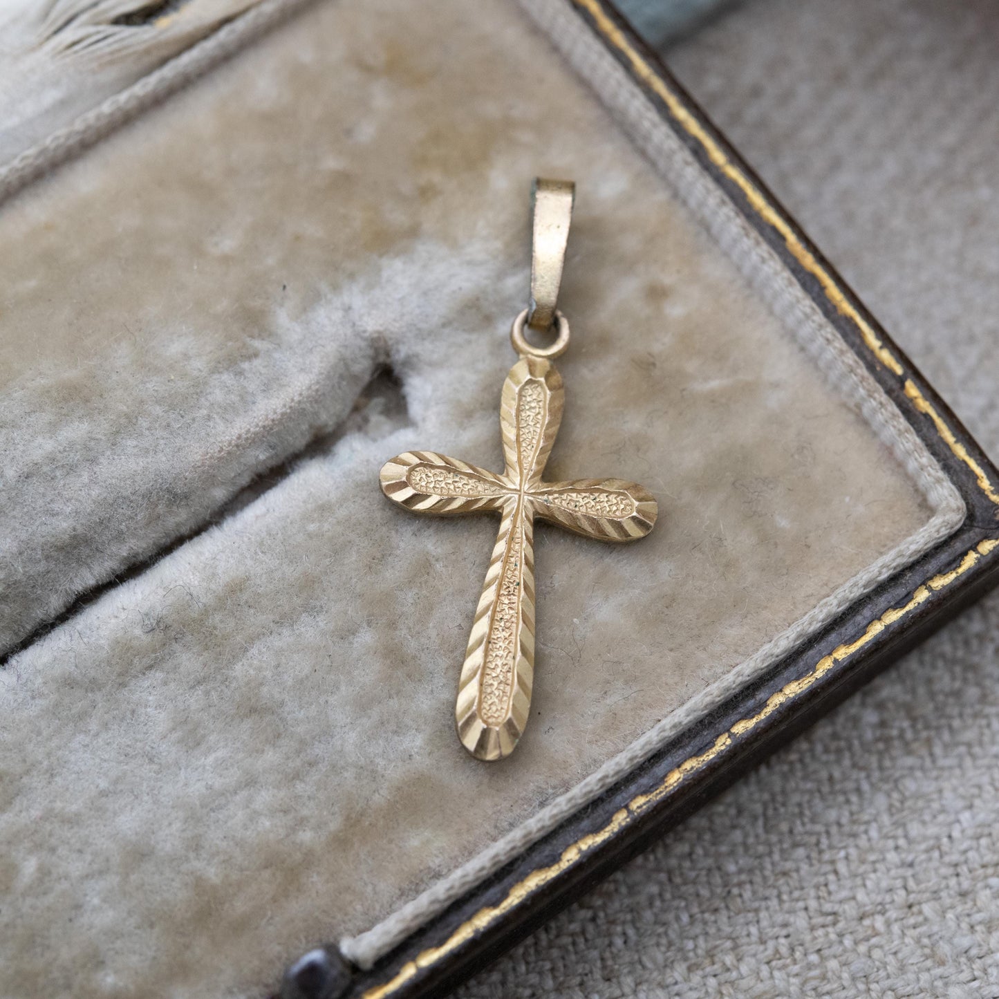 Vintage Adreas Daub Rolled Gold Cross Pendant with Textured Detail c. 1960s Mid-Century