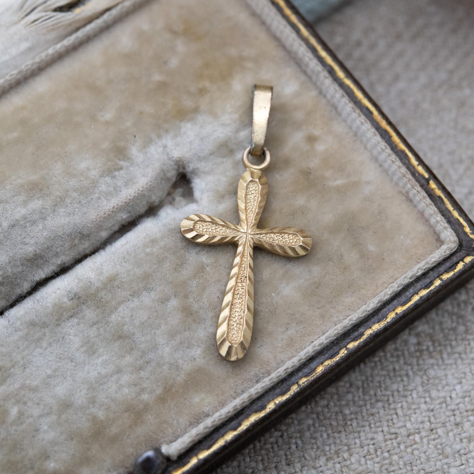 Vintage Adreas Daub Rolled Gold Cross Pendant with Textured Detail c. 1960s Mid-Century