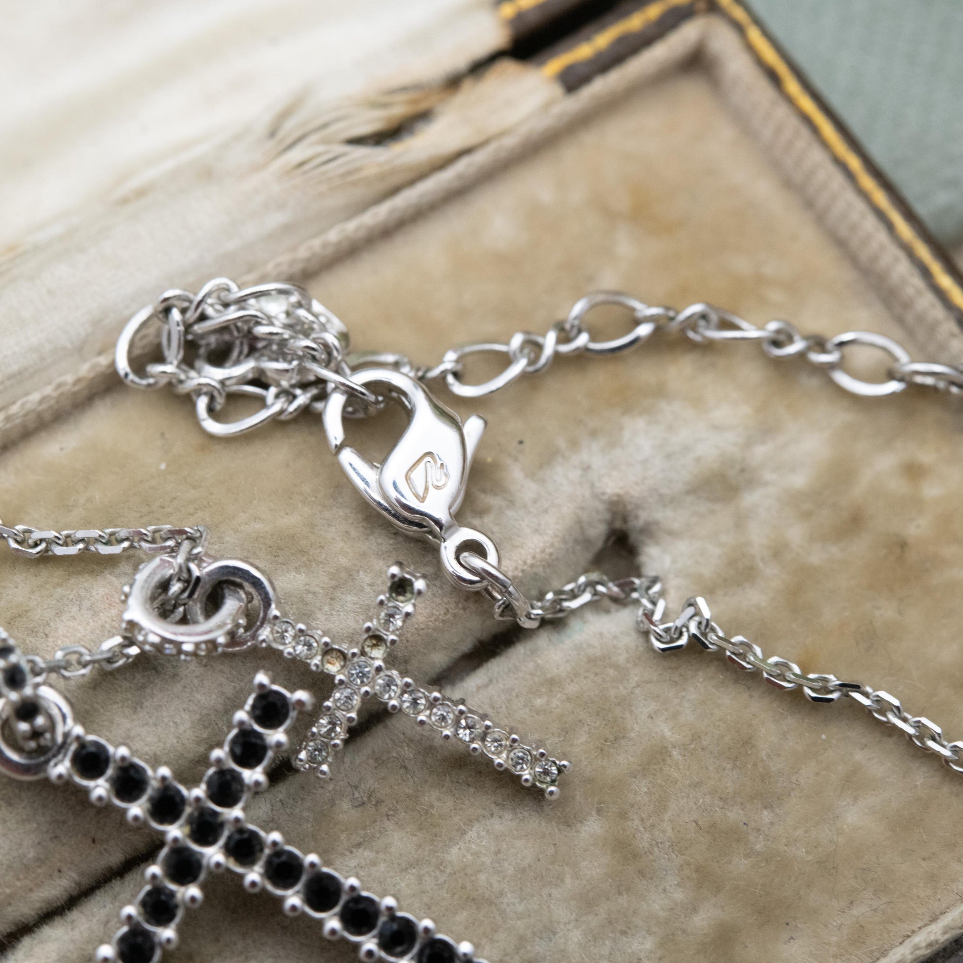 Swarovski Double Cross Pendant Necklace - Black and White Crystals