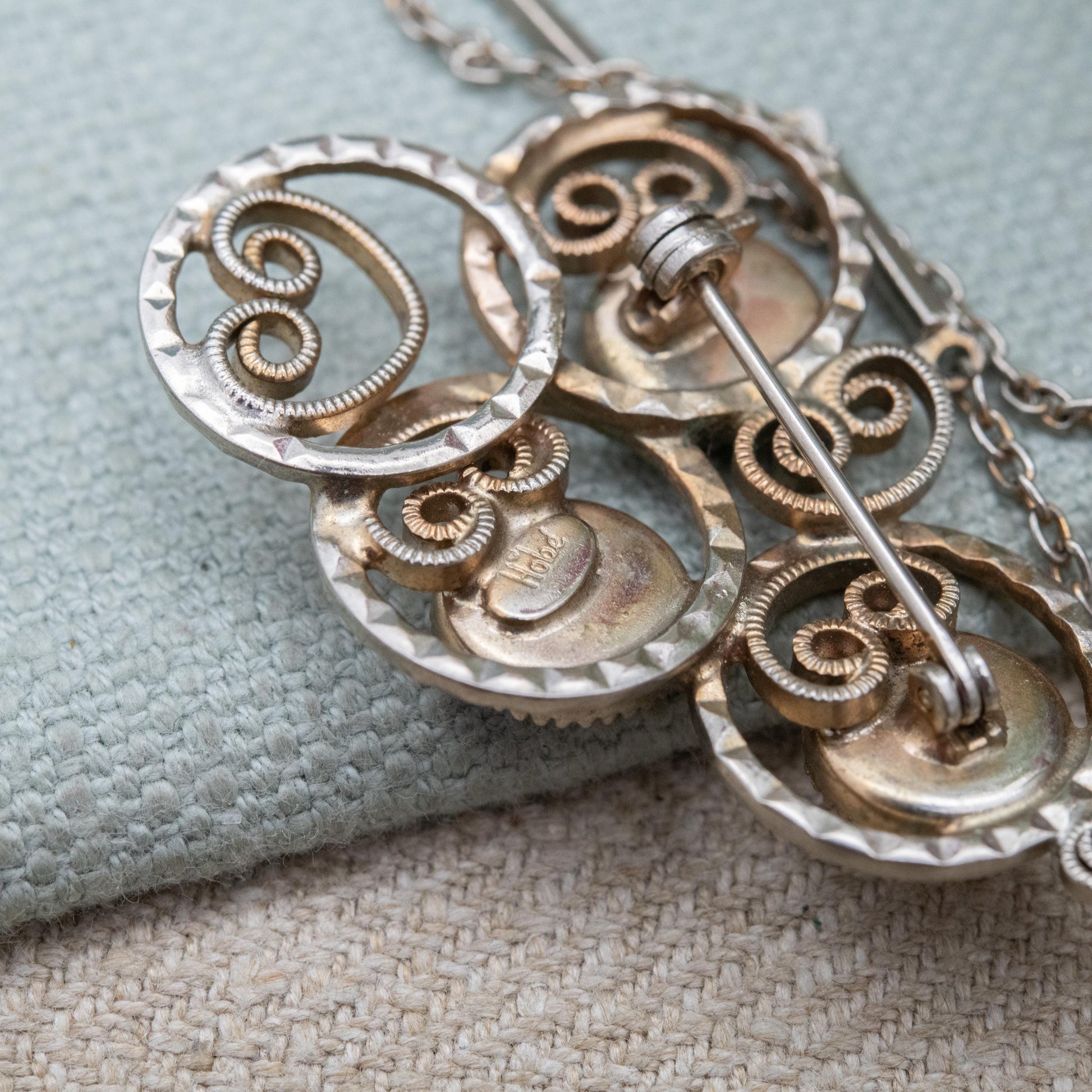 Vintage Hobé Tigers Eye Pendant Necklace or Brooch c. 1960s - Long Bar Link Chain | 62cm