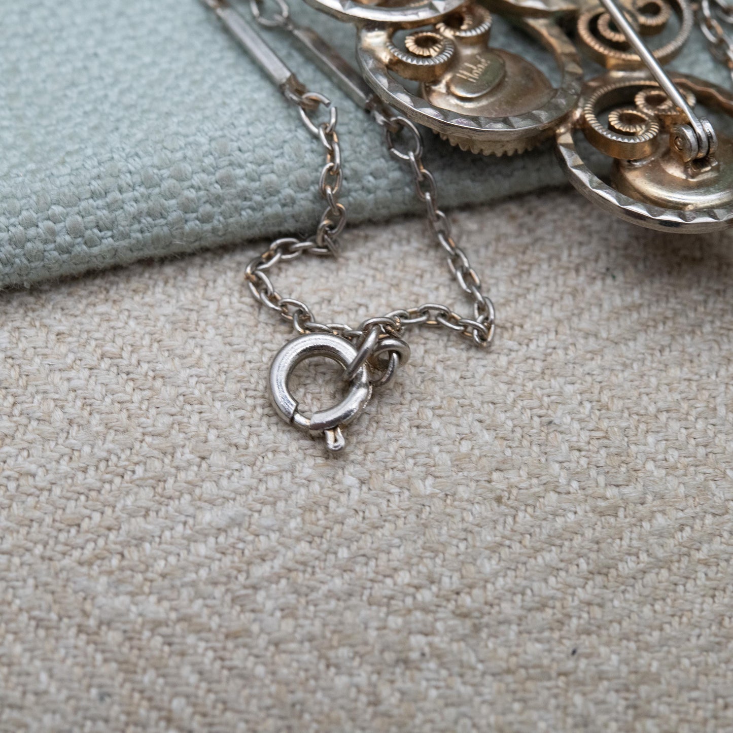 Vintage Hobé Tigers Eye Pendant Necklace or Brooch c. 1960s - Long Bar Link Chain | 62cm