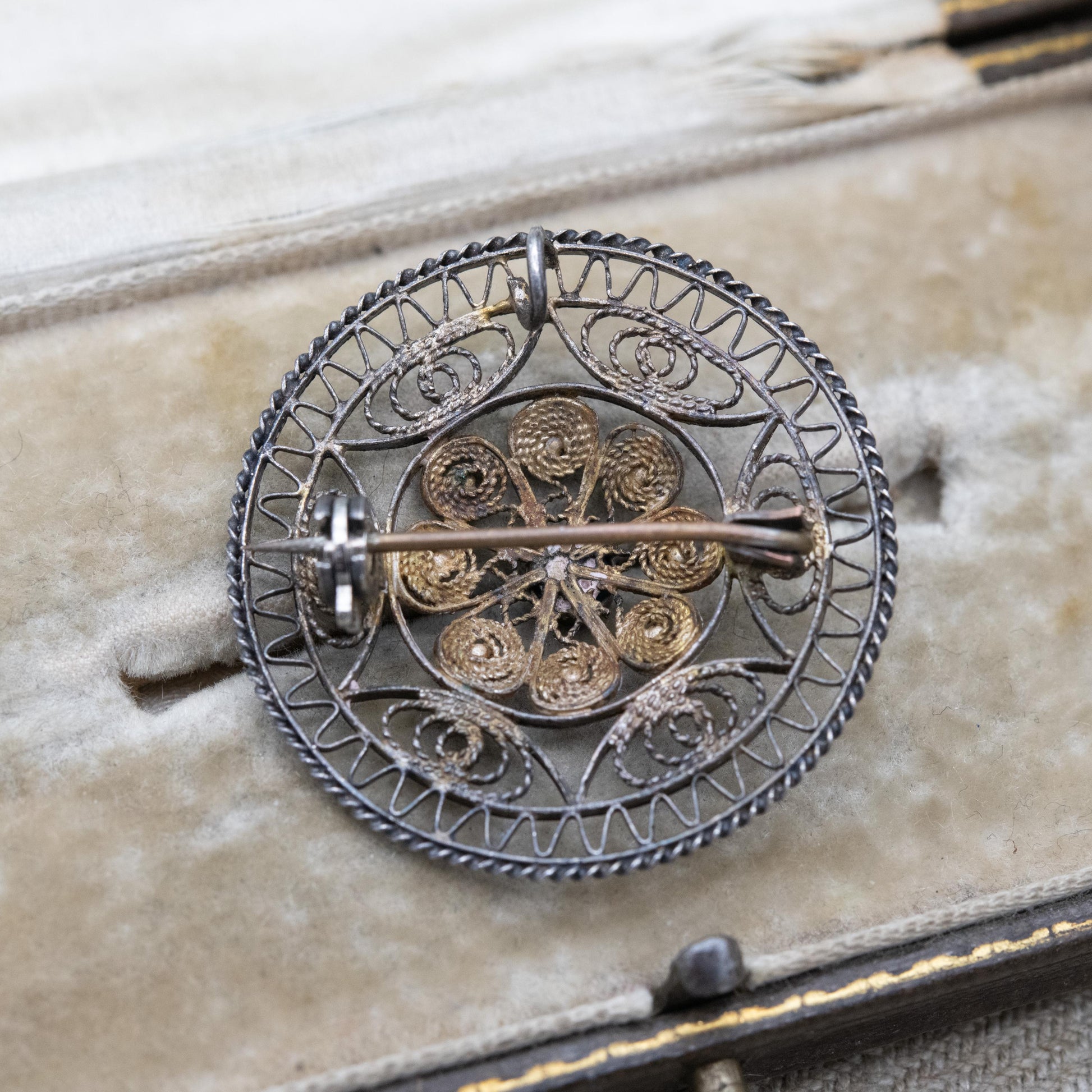 Vintage Silver Filigree Blue Stone Brooch Pendant - Scrolling Openwork Design | Gift for Her