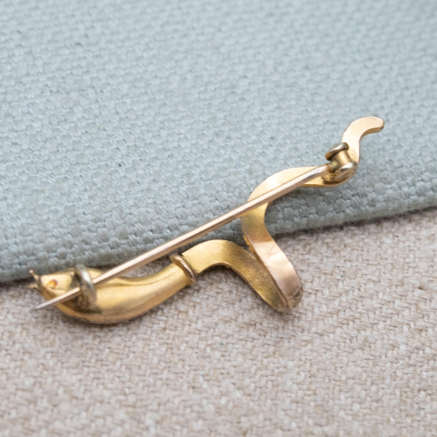 Antique Victorian Gold Filled Snake Brooch with Emerald Paste c. 1900