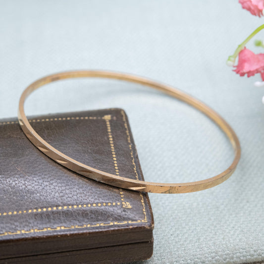 Vintage Rolled Gold Bangle Bracelet with Diamond Cut Lines