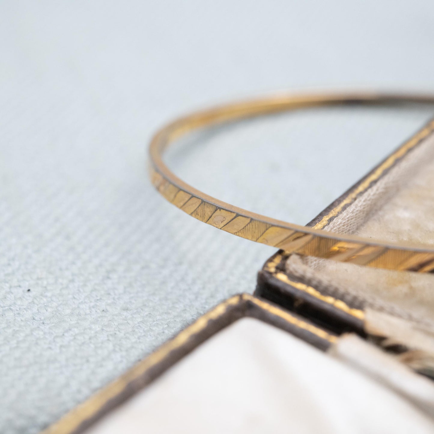 Vintage Rolled Gold Bangle Bracelet with Double Diamond Cut Lines