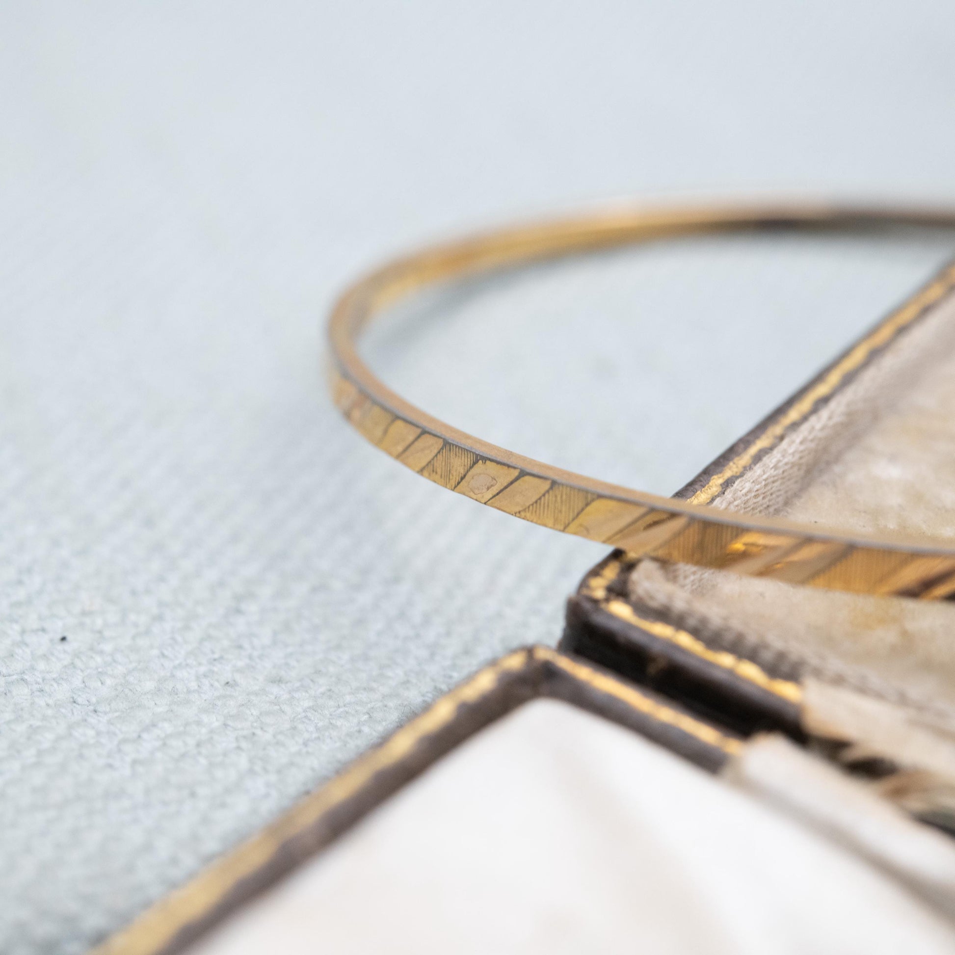 Vintage Rolled Gold Bangle Bracelet with Double Diamond Cut Lines