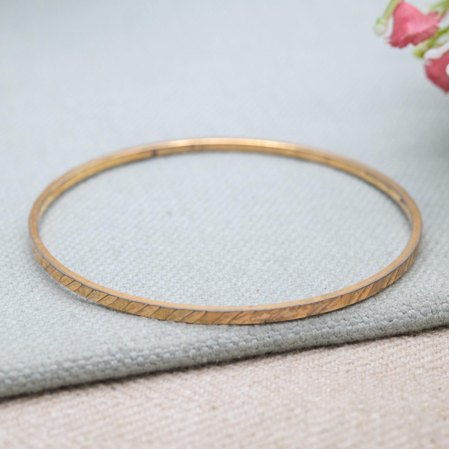 Vintage Rolled Gold Bangle Bracelet with Double Diamond Cut Lines