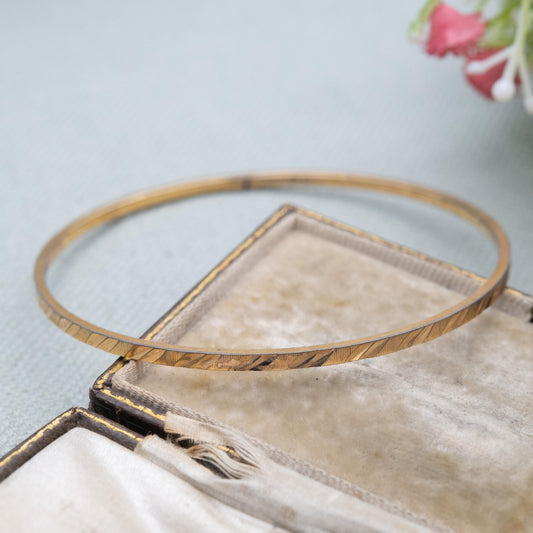 Vintage Rolled Gold Bangle Bracelet with Double Diamond Cut Lines