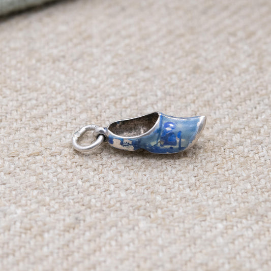 Vintage European Silver Enamel Dutch Clog Charm Pendant - Traditional Shoe | Netherlands Travel Souvenir | Gift for Charm Bracelet