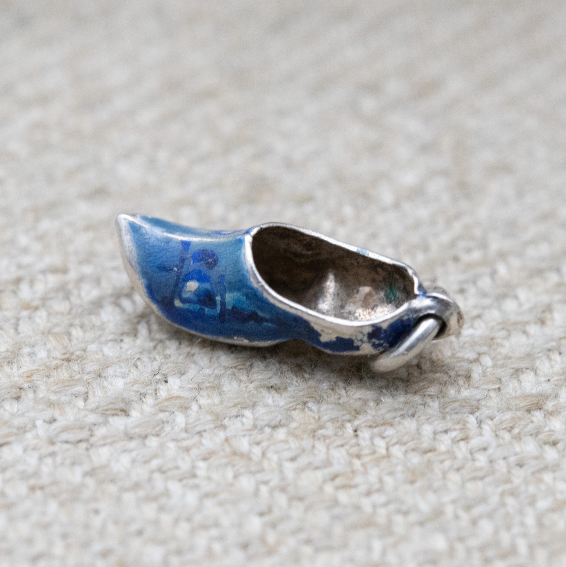 Vintage European Silver Enamel Dutch Clog Charm Pendant - Traditional Shoe | Netherlands Travel Souvenir | Gift for Charm Bracelet