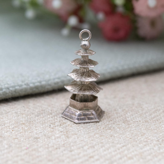 Vintage Sterling Silver Pagoda Charm Pendant - Japanese Gardens | Japan Souvenir Gift for Charm Bracelet
