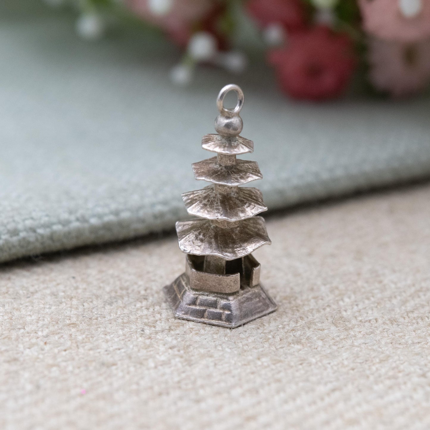 Vintage Sterling Silver Pagoda Charm Pendant - Japanese Gardens | Japan Souvenir Gift for Charm Bracelet