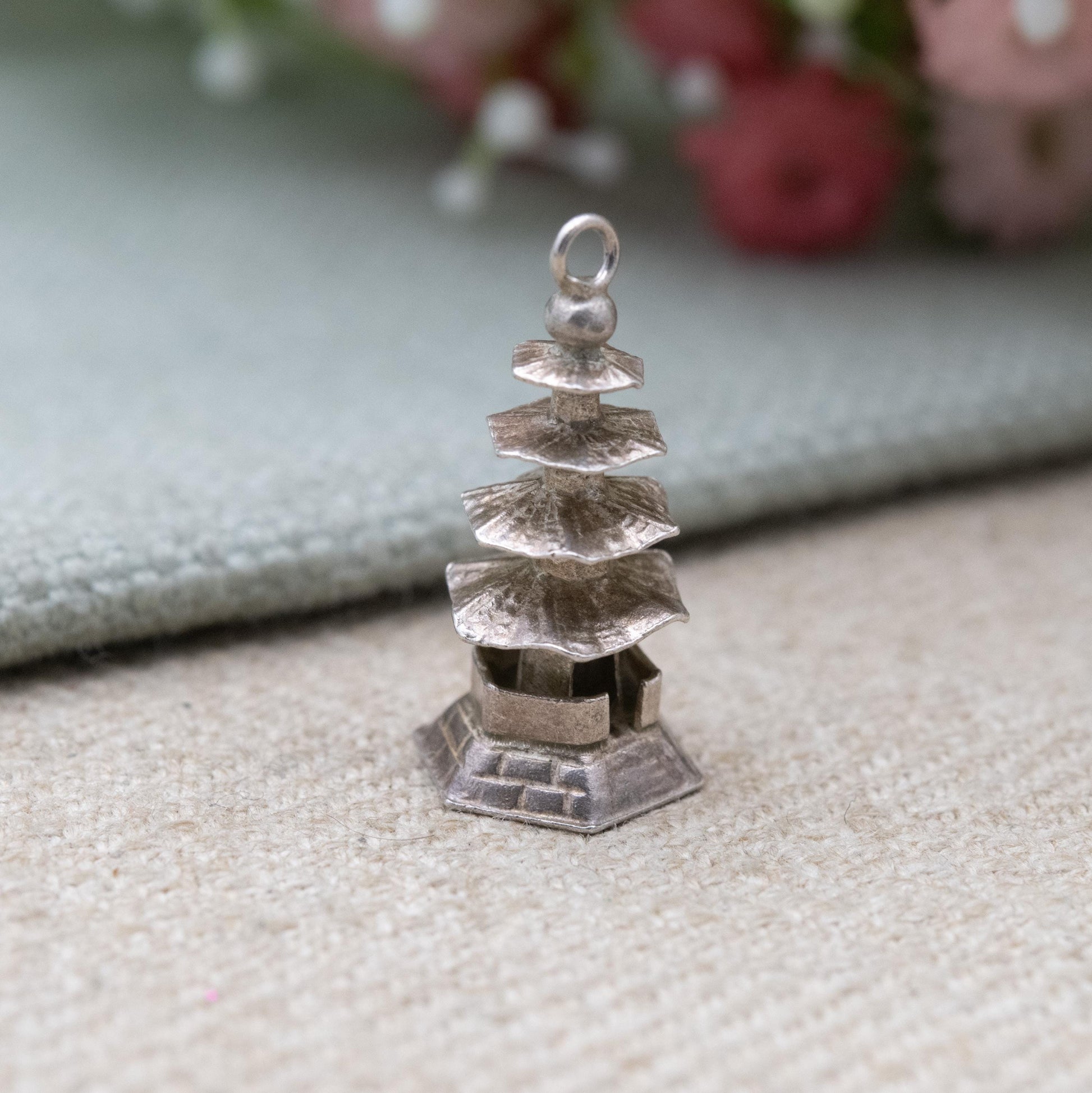 Vintage Sterling Silver Pagoda Charm Pendant - Japanese Gardens | Japan Souvenir Gift for Charm Bracelet