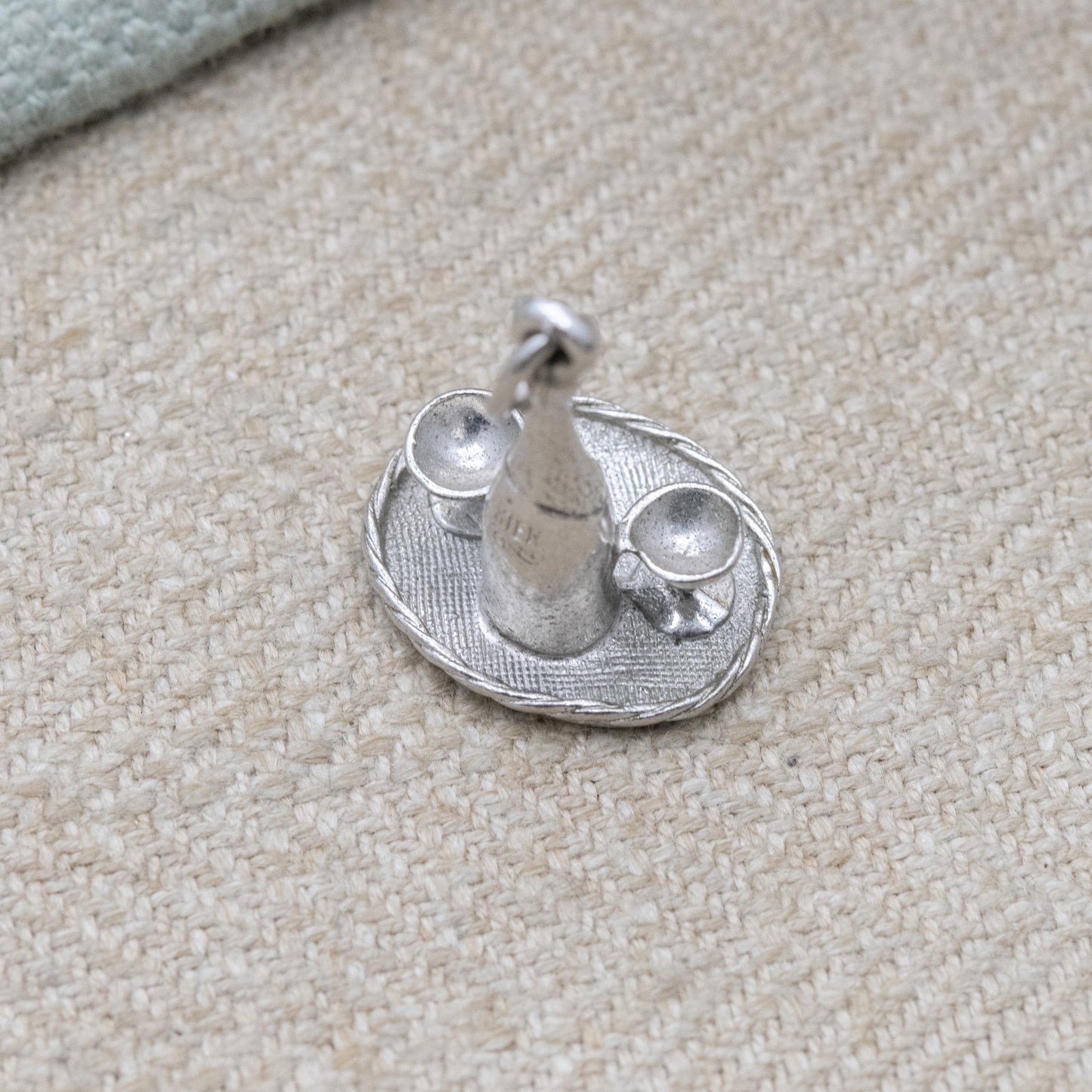 Vintage Sterling Silver Champagne and Goblets Charm Pendant - Detailed and Textured | Souvenir Gift for Charm Bracelet