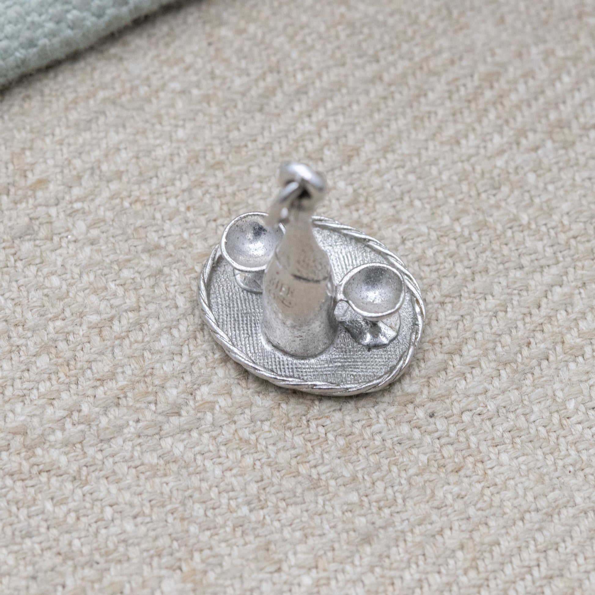 Vintage Sterling Silver Champagne and Goblets Charm Pendant - Detailed and Textured | Souvenir Gift for Charm Bracelet